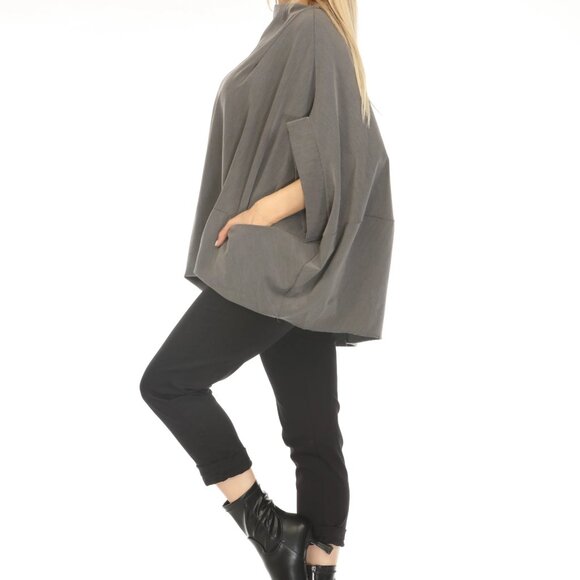 Grey Designer Pockets Made In Italy Top - Picture 3 of 5